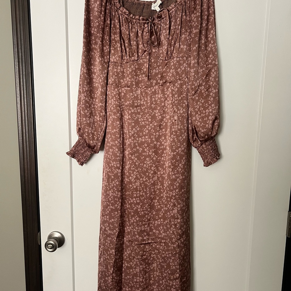 Elegant Brown Floral Women's Dress